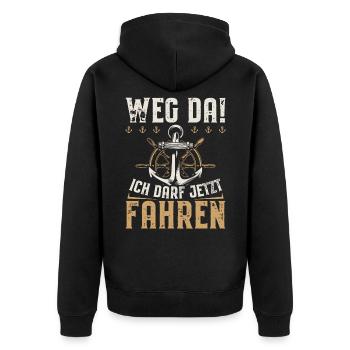 Motorboot | Bootsführerschein Geschenk Bootsfahrer - Unisex Premium Bio Zip Hoodie - Schwarz - Hinten - Nico (187cm)