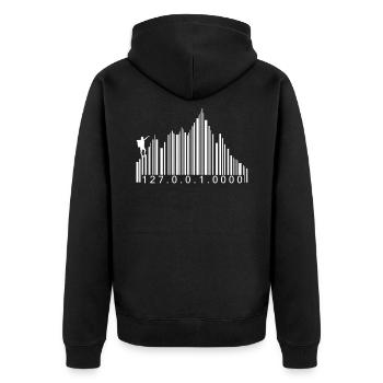 Barcode Berge Code Wandern Wanderer Strichcode - Unisex Premium Bio Zip Hoodie - Schwarz - Hinten - Nico (187cm)