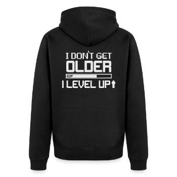 I DONT GET OLDER I LEVEL UP - Unisex Premium Organic Zip Hoodie - black - Back - Nico (187cm)