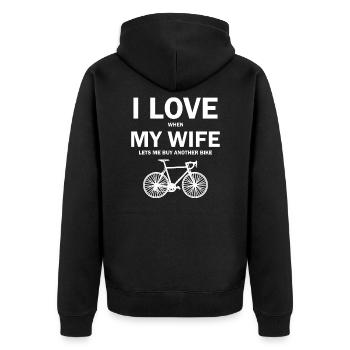 Ich liebe meine Frau Fahrrad - Unisex Premium Bio Zip Hoodie - Schwarz - Hinten - Nico (187cm)