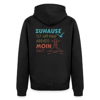 Zuhause Moin Leuchtturm Möwe Nordsee Meer Vintage - Unisex Premium Bio Zip Hoodie - Schwarz - Hinten - Nico (187cm)