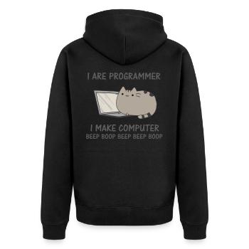 Programierer lustige Katze Computer Nerd - Unisex Premium Bio Zip Hoodie - Schwarz - Hinten - Nico (187cm)