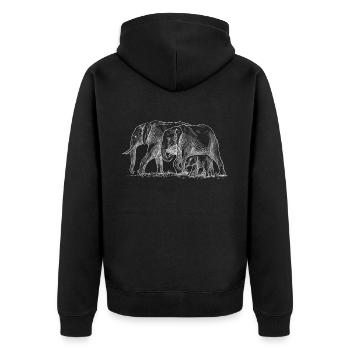 Skizze Elefanten Familie Niedliche Safari Tiere - Unisex Premium Bio Zip Hoodie - Schwarz - Hinten - Nico (187cm)