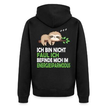 Faultier Schlafanzug Nachthemd Schlafshirt Pyjama - Unisex Premium Bio Zip Hoodie - Schwarz - Hinten - Nico (187cm)