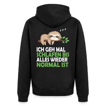 Faultier Schlafanzug Nachthemd Schlafshirt Pyjama - Unisex Premium Bio Zip Hoodie - Schwarz - Hinten - Nico (187cm)