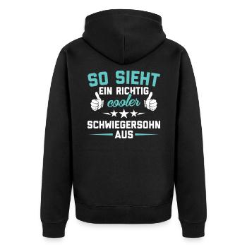 Schwiegersohn Schwiegersöhne Geschenk Geschenkidee - Unisex Premium Bio Zip Hoodie - Schwarz - Hinten - Nico (187cm)