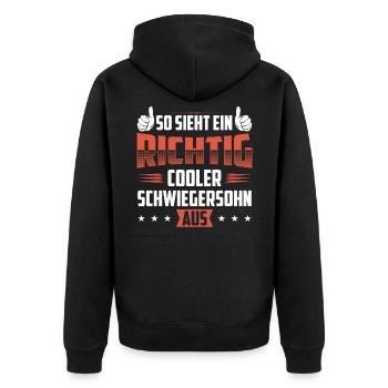 Schwiegersöhne Schwiegersohn Geschenk Geschenkidee - Unisex Premium Bio Zip Hoodie - Schwarz - Hinten - Nico (187cm)