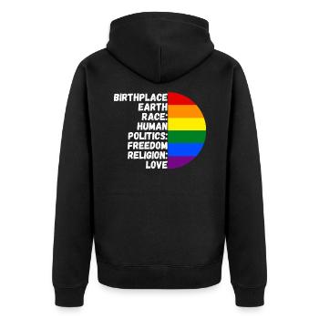 Lieu de naissance Religion Amour Liberté Vie Personnes - Veste à capuche bio Premium Unisexe - noir - Dos - Nico (187cm)