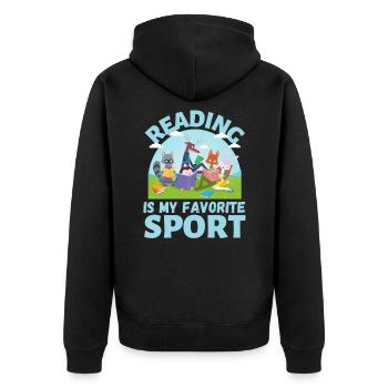 reading is my favorite sport animal reading books - Unisex Premium Organic Zip Hoodie - black - Back - Nico (187cm)