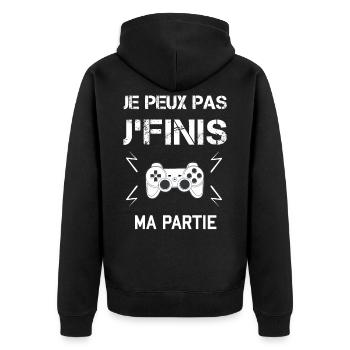 t shirt geek drôle - Veste à capuche bio Premium Unisexe - noir - Dos - Nico (187cm)