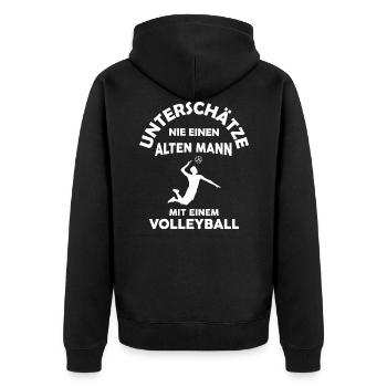 Volleyball alter Mann - Unisex Premium Bio Zip Hoodie - Schwarz - Hinten - Nico (187cm)