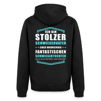 Schwiegervater Geschenk | Geburtstag Vatertag - Unisex Premium Bio Zip Hoodie - Schwarz - Hinten - Nico (187cm)