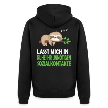Faultier Schlafanzug Nachthemd Schlafshirt Pyjama - Unisex Premium Bio Zip Hoodie - Schwarz - Hinten - Nico (187cm)