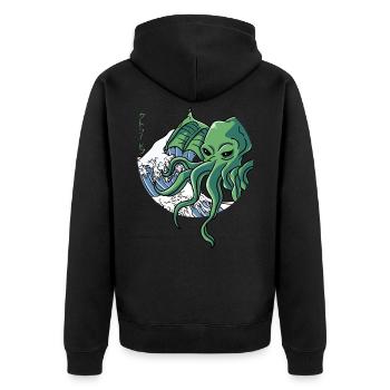 Die große Welle vor Kanagawa Cthulhu Geschenk - Unisex Premium Bio Zip Hoodie - Schwarz - Hinten - Nico (187cm)