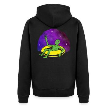 Faules UFO Alien Galaxy Raumschiff - Unisex Premium Bio Zip Hoodie - Schwarz - Hinten - Nico (187cm)