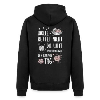 Wolle rettet den Tag, Stricken Geschenk - Unisex Premium Bio Zip Hoodie - Schwarz - Hinten - Nico (187cm)