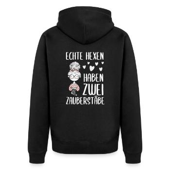 Echte Hexen haben zwei Zauberstäbe, Geschenk - Unisex Premium Bio Zip Hoodie - Schwarz - Hinten - Nico (187cm)