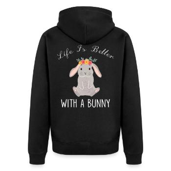 Hasen Kaninchen - Unisex Premium Bio Zip Hoodie - Schwarz - Hinten - Nico (187cm)