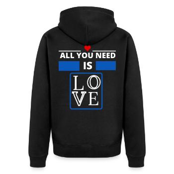 alles was Sie brauchen ist Liebe ist alles was Sie brauchen - Unisex Premium Bio Zip Hoodie - Schwarz - Hinten - Nico (187cm)