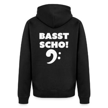 Basst scho, Geschenk Tuba - Unisex Premium Bio Zip Hoodie - Schwarz - Hinten - Nico (187cm)