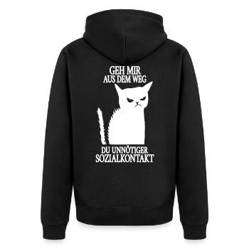 Geh mir aus dem Weg unnötiger Sozialkontakt Katze - Unisex Premium Bio Zip Hoodie - Schwarz - Hinten - Nico (187cm)