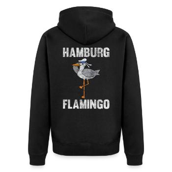 Hamburg Flamingo Möwe lustige Tiere Spruch Norden - Unisex Premium Bio Zip Hoodie - Schwarz - Hinten - Nico (187cm)