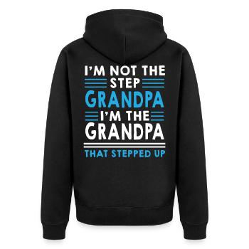 Step Grandpa Stepped Up - Father's Day Grandfather - Unisex Premium Organic Zip Hoodie - black - Back - Nico (187cm)