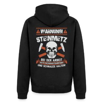 Steinmetz Steinmetze Geschenk Steinmetzmeister - Unisex Premium Bio Zip Hoodie - Schwarz - Hinten - Nico (187cm)