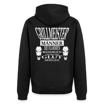 Grillen, Männer, Barbecue, Schürze, Grillmeister - Unisex Premium Bio Zip Hoodie - Schwarz - Hinten - Nico (187cm)