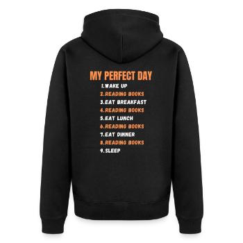 Perfect day books read books book - Unisex Premium Organic Zip Hoodie - black - Back - Nico (187cm)