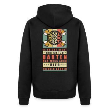 Dart Darts Sprüche Geschenk Dartspieler Darten - Unisex Premium Bio Zip Hoodie - Schwarz - Hinten - Nico (187cm)