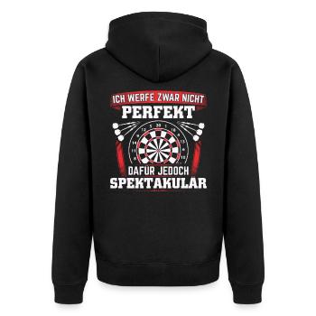 Dart Darten | Darts Lustig Dartspieler Geschenk - Unisex Premium Bio Zip Hoodie - Schwarz - Hinten - Nico (187cm)