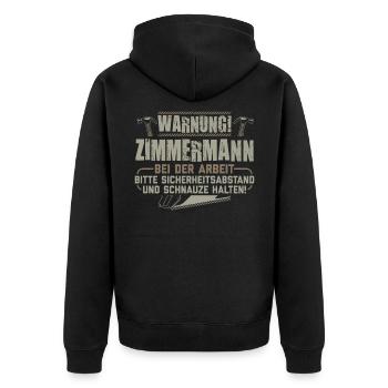 Zimmermann Zimmerer | Zimmermeister Geschenk - Unisex Premium Bio Zip Hoodie - Schwarz - Hinten - Nico (187cm)