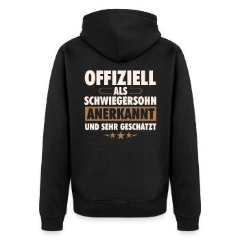 Schwiegersohn | Geschenk Schwiegersöhne Geburtstag - Unisex Premium Bio Zip Hoodie - Schwarz - Hinten - Nico (187cm)