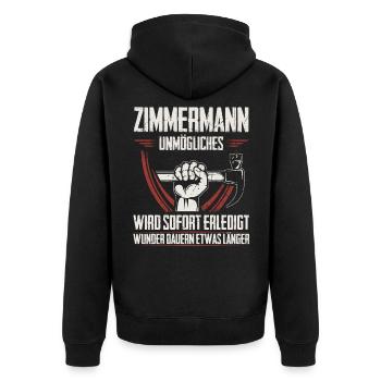 Zimmermann Zimmerer Zimmermeister Geschenk - Unisex Premium Bio Zip Hoodie - Schwarz - Hinten - Nico (187cm)