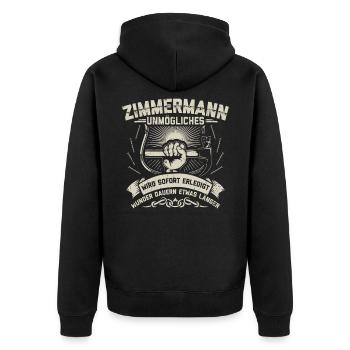 Zimmermann Zimmerer | Zimmermeister Geschenk - Unisex Premium Bio Zip Hoodie - Schwarz - Hinten - Nico (187cm)
