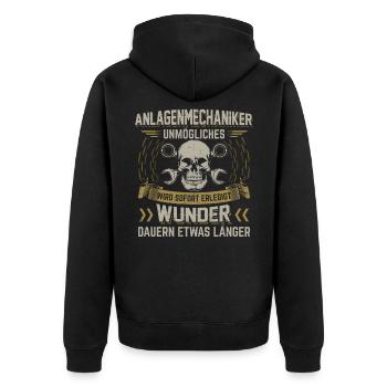 Anlagenmechaniker | SHK Heizungsbauer Geschenk - Unisex Premium Bio Zip Hoodie - Schwarz - Hinten - Nico (187cm)