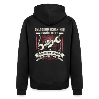 Anlagenmechaniker SHK | Heizungsbauer Geschenk - Unisex Premium Bio Zip Hoodie - Schwarz - Hinten - Nico (187cm)