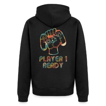 Player 1 Ready Gamer Gaming Controller Video Games - Unisex Premium Bio Zip Hoodie - Schwarz - Hinten - Nico (187cm)