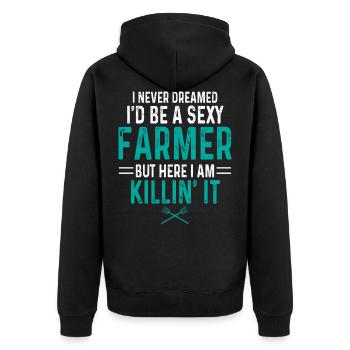 Landwirt Bäuerin - Unisex Premium Bio Zip Hoodie - Schwarz - Hinten - Nico (187cm)