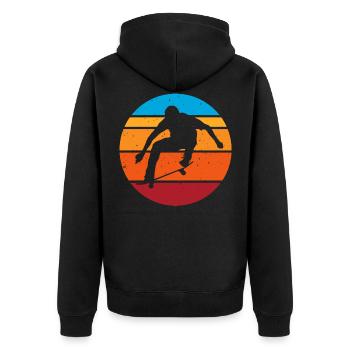 Skateboarding Junge Trick Retro Skater - Unisex Premium Bio Zip Hoodie - Schwarz - Hinten - Nico (187cm)