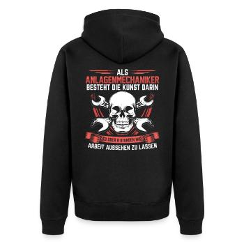 Anlagenmechaniker SHK | Heizungsbauer Geschenk - Unisex Premium Bio Zip Hoodie - Schwarz - Hinten - Nico (187cm)