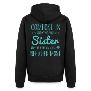Schwester Schwestern - Unisex Premium Bio Zip Hoodie - Schwarz - Hinten - Nico (187cm)