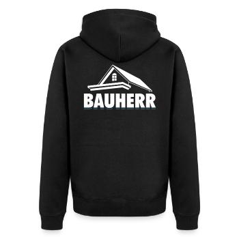 Bauherr | Hausbau Baubeginn Richtfest Geschenk - Unisex Premium Bio Zip Hoodie - Schwarz - Hinten - Nico (187cm)