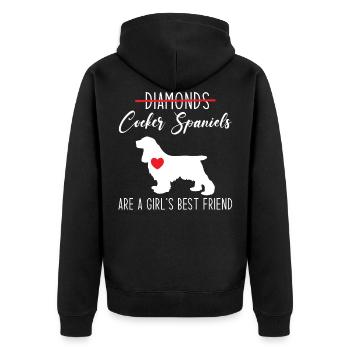Cocker Spaniel - Unisex Premium Bio Zip Hoodie - Schwarz - Hinten - Nico (187cm)