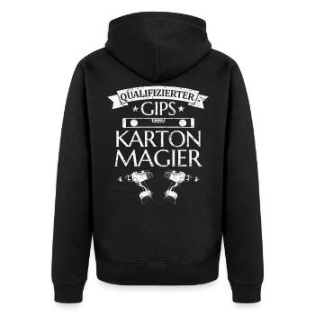 Lustiges Trockenbauer Gips Karton Magier Monteur - Unisex Premium Bio Zip Hoodie - Schwarz - Hinten - Nico (187cm)