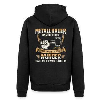 Metallbauer | Metallbaumeister Metallbau Geschenk - Unisex Premium Bio Zip Hoodie - Schwarz - Hinten - Nico (187cm)