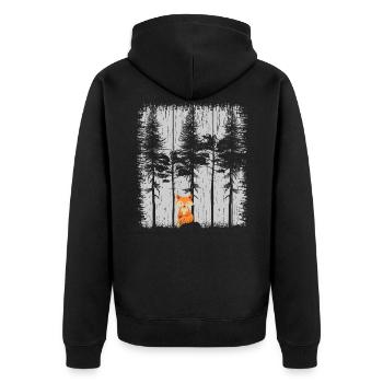 Fuchs im Wald Retro Muster Vintage Baum Wald Funny - Unisex Premium Bio Zip Hoodie - Schwarz - Hinten - Nico (187cm)