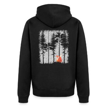 Fuchs im Wald Retro Muster Vintage Baum Wald Funny - Unisex Premium Bio Zip Hoodie - Schwarz - Hinten - Nico (187cm)