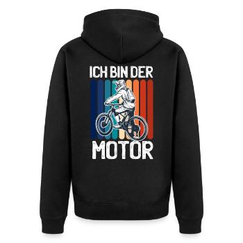 Retro Vintage Ich bin der Motor Fahrrad - Unisex Premium Bio Zip Hoodie - Schwarz - Hinten - Nico (187cm)